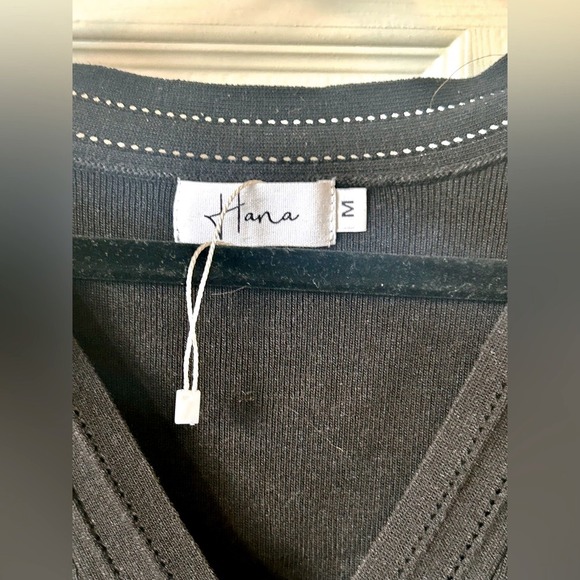 Hana Black Knit Bodycon Mini Dress Gold Button Detail Short Sleeve - Picture 7 of 7